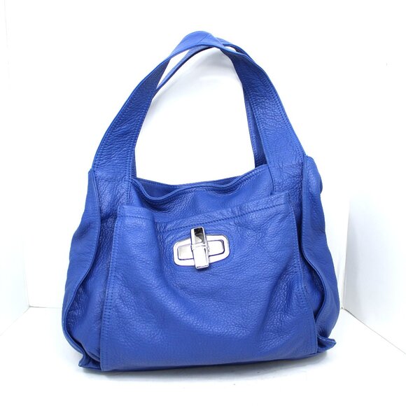 b. makowsky Handbags - B MAKOWSKY Silver Hot Metal Collection Large Blue Leather Satchel Handbag Tote